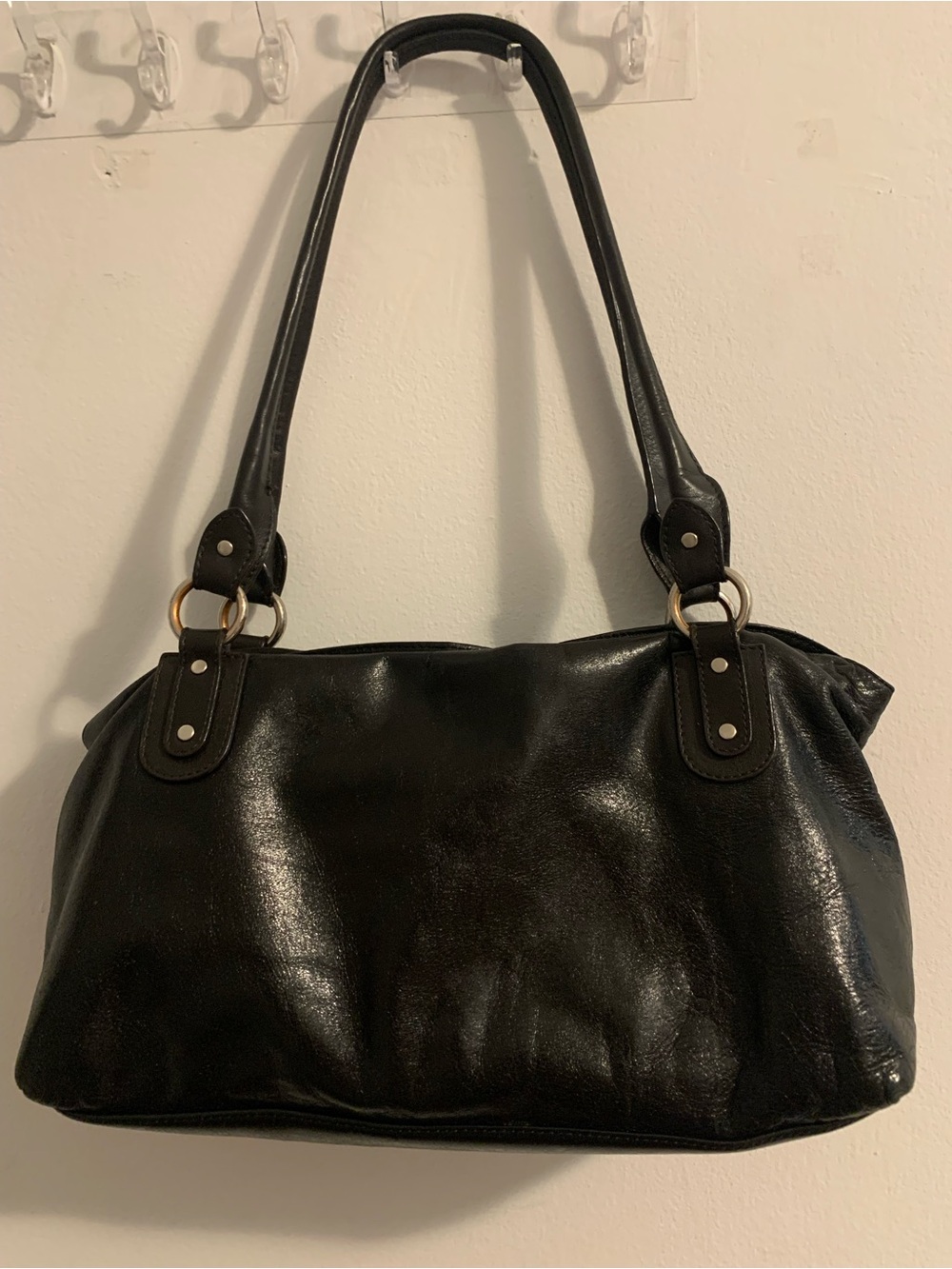Danier Black Leather Shoulder Bag with Double Straps